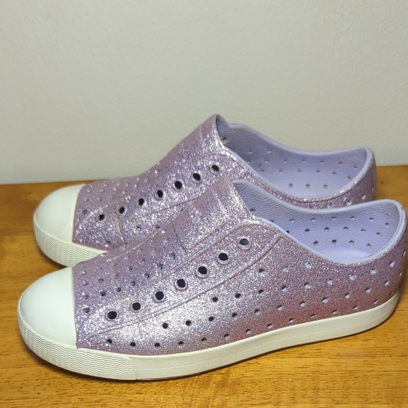 Native Jefferson Bling Glitter Slip-on Sneakers Purple + White Girls Size 1 - Picture 6 of 8